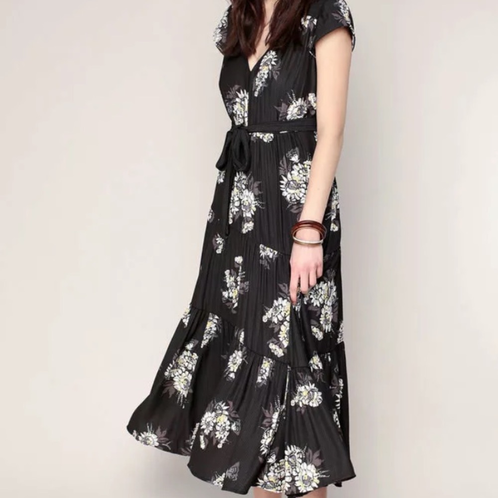 Free People Black Floral Maxi Dress with White and Yellow Blooms
